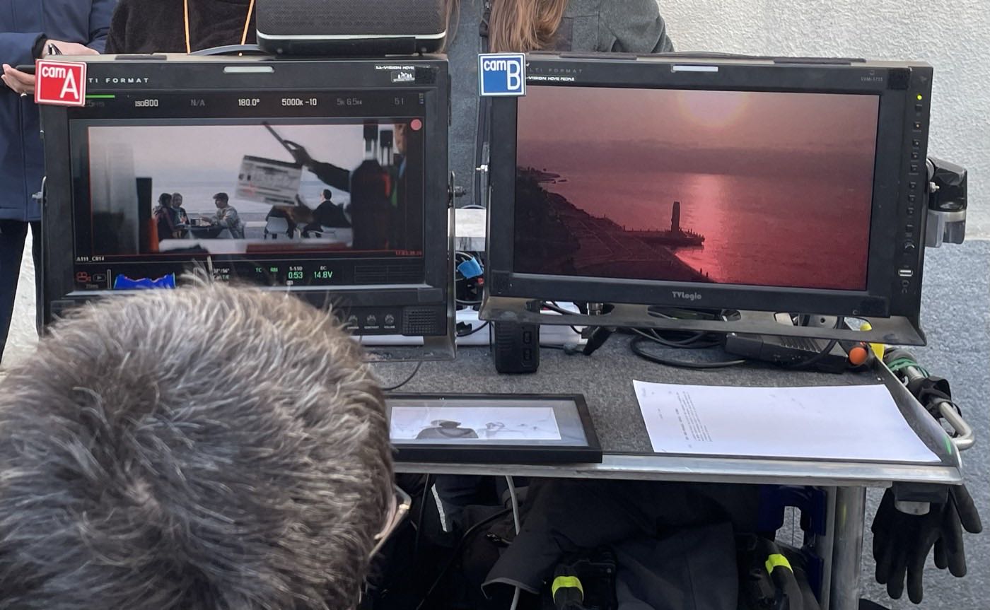 Monitor di regia sul set di Le avventure di Carlo Monterossi 2